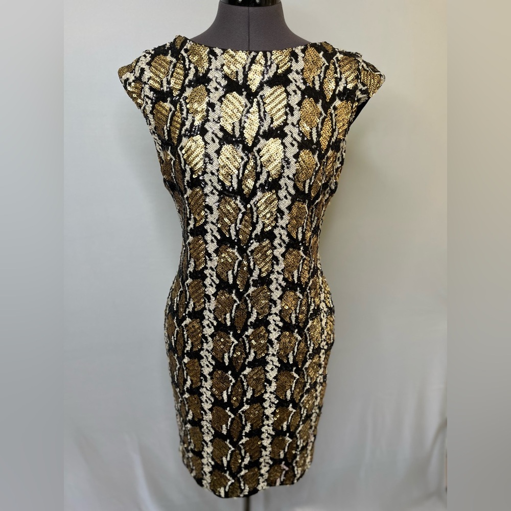 Guess Gold and Black Sheath Mini Dress